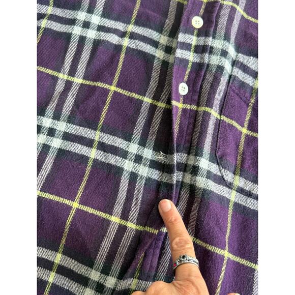 Burberry London womens purple plaid flannel size XL 100% cotton - Picture 3 of 6